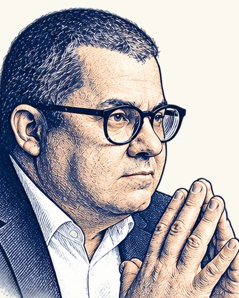 André Ribeiro, fundador da VOUAR, em retrato desenhado a tinta